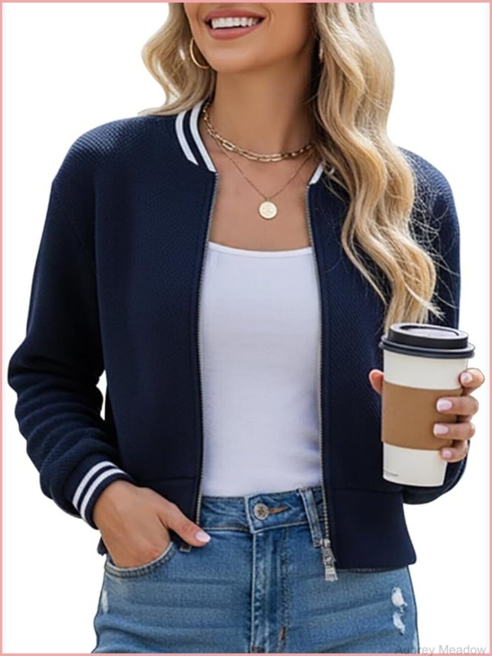 Cropped Zip-Up Cardigan Long Sleeve Ribbed Knit Jacket